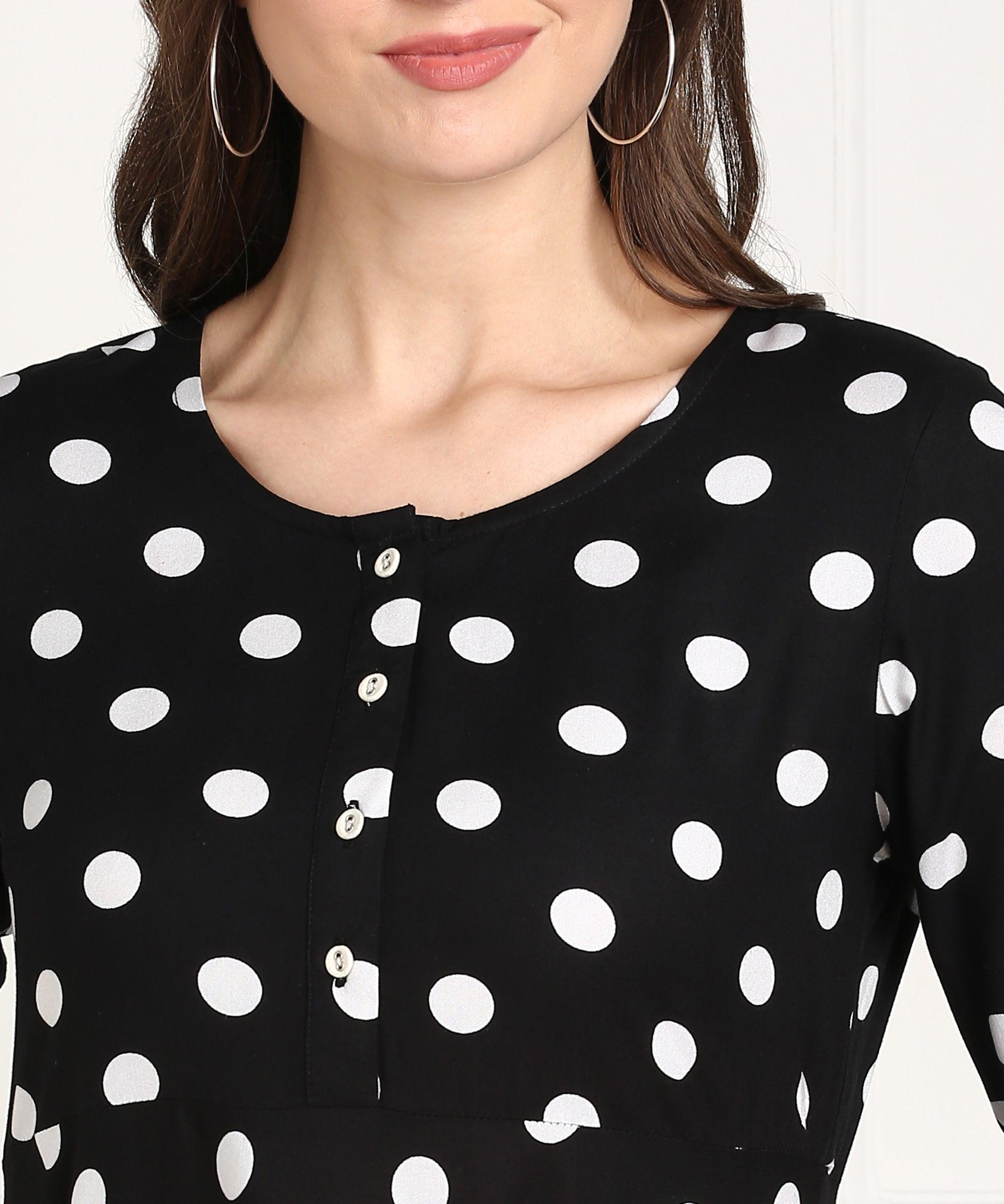 Znx Women Black Polka Dot Printed Dress - Znxclothing