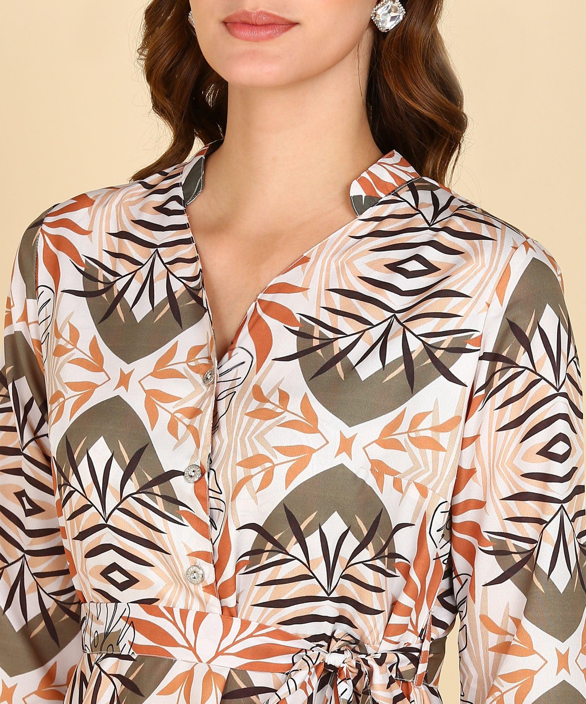 Tropical Printed Flared Dress - Znxclothing