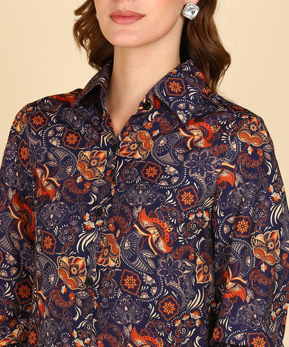 Ethnic Motifs Printed Shirt With Smocked Sleeve - Znxclothing