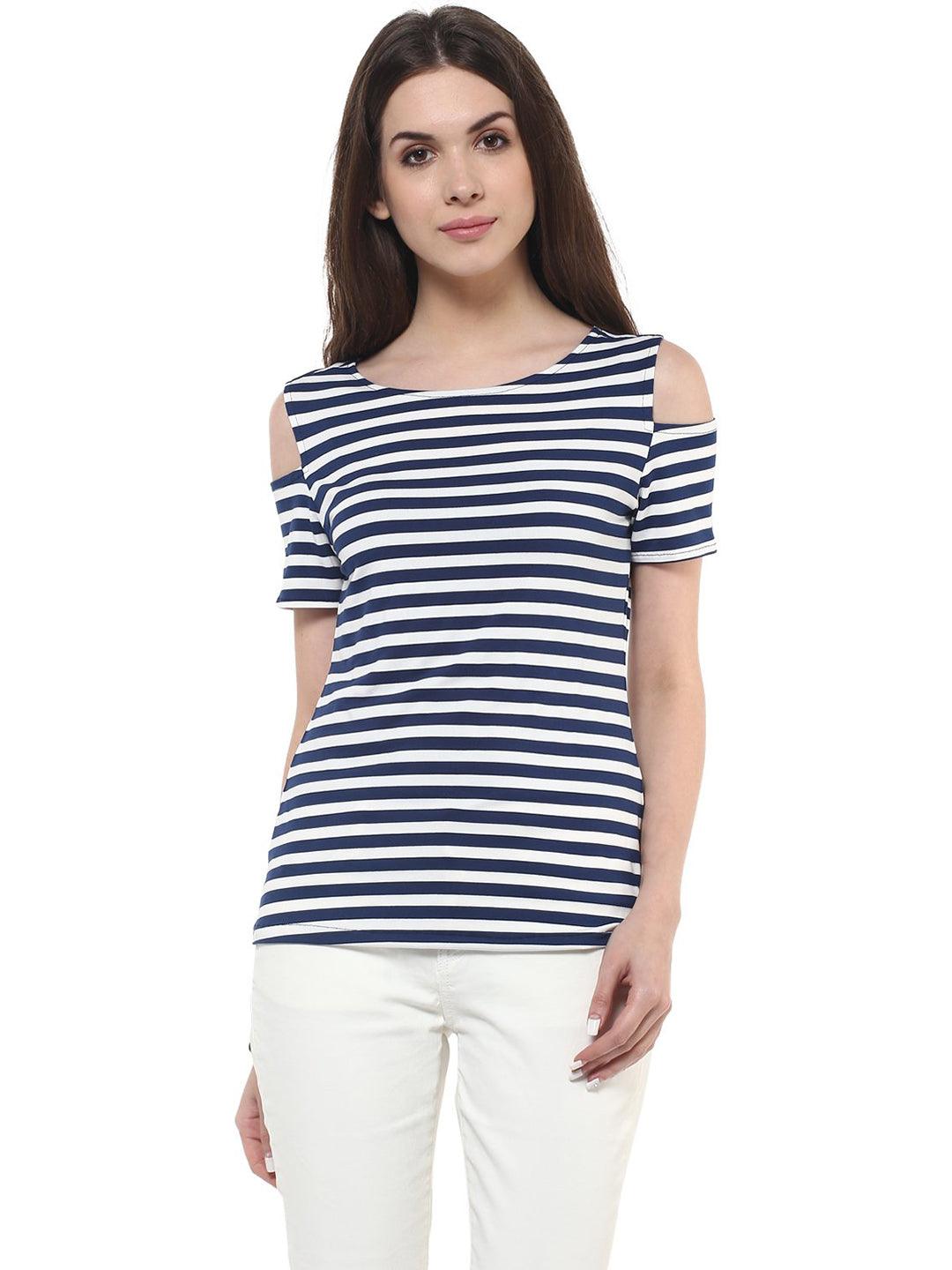 Thin Stripe Shoulder Cut Top - Znxclothing