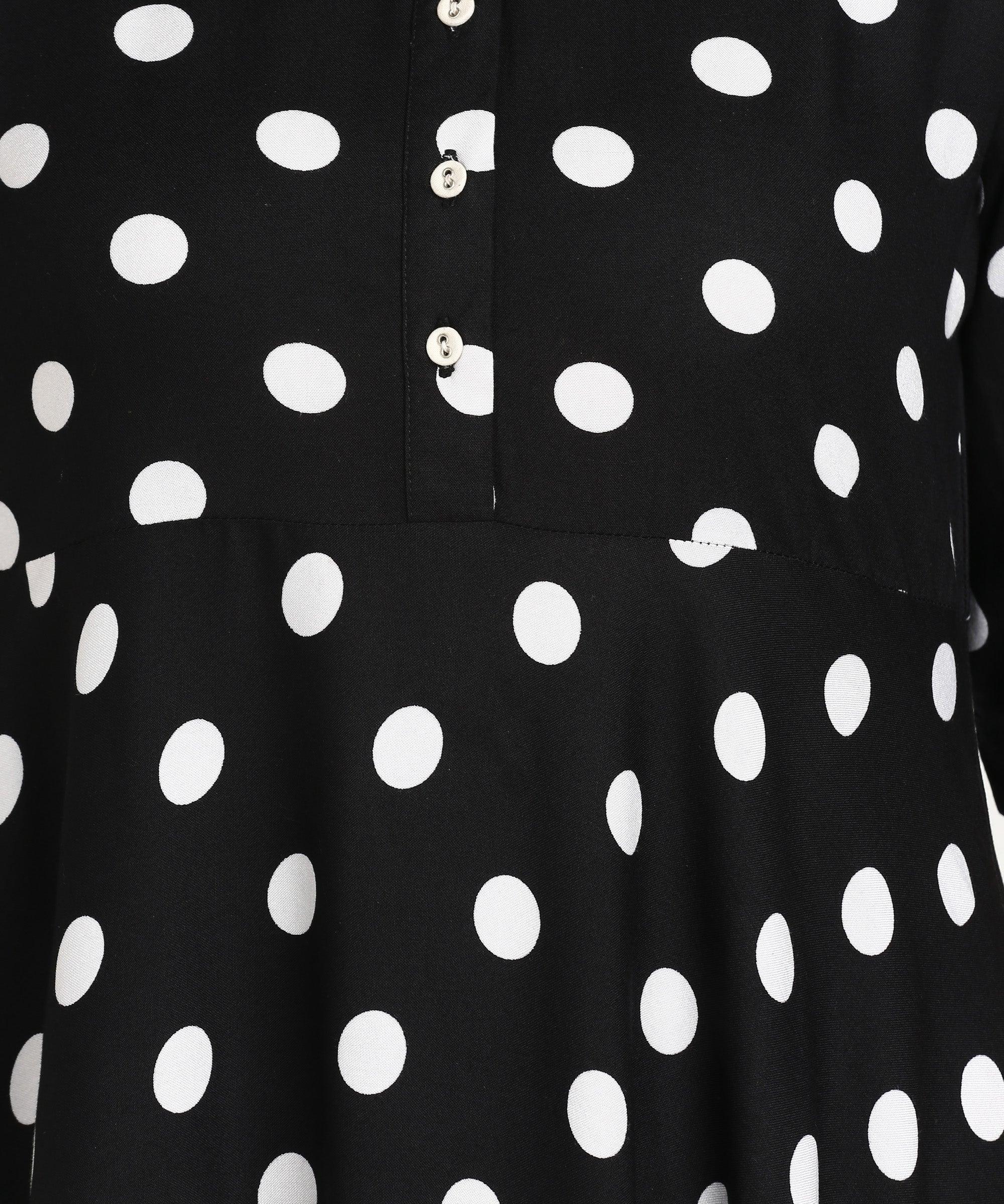 Znx Women Black Polka Dot Printed Dress - Znxclothing