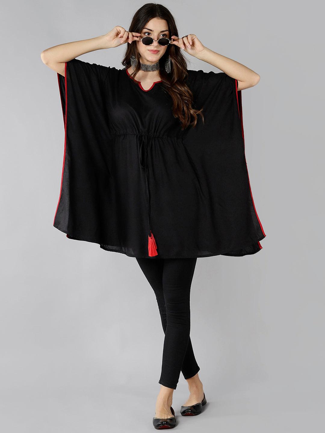 Znx Women Solid Black Kaftan Kurti - Znxclothing