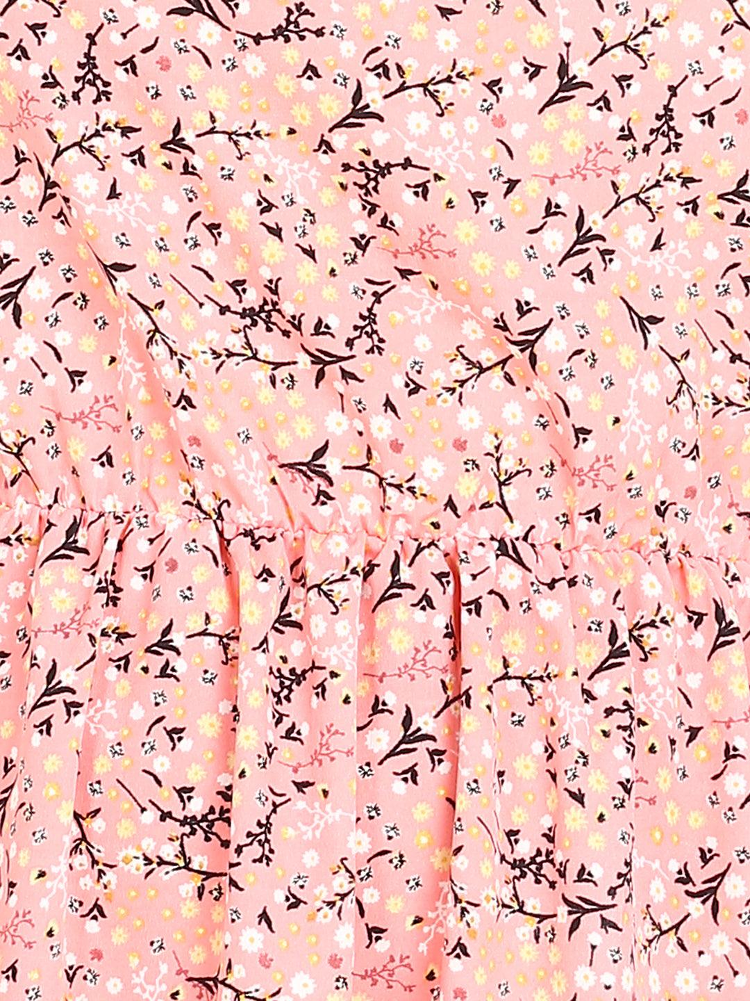 Floral Printed Tiered Peach Dress - Znxclothing