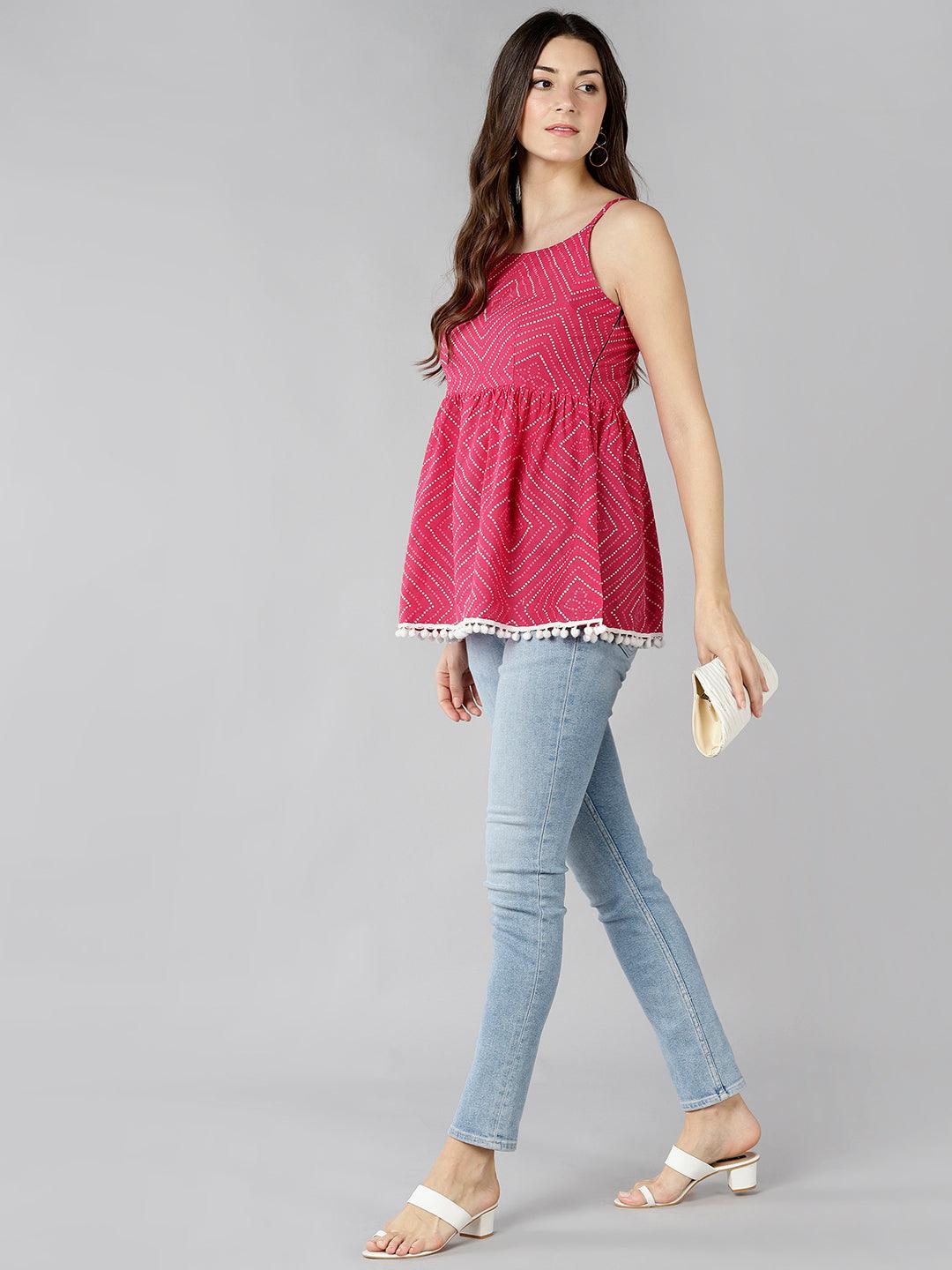 Znx Women Bhandhni Printed Pompom Top - Znxclothing