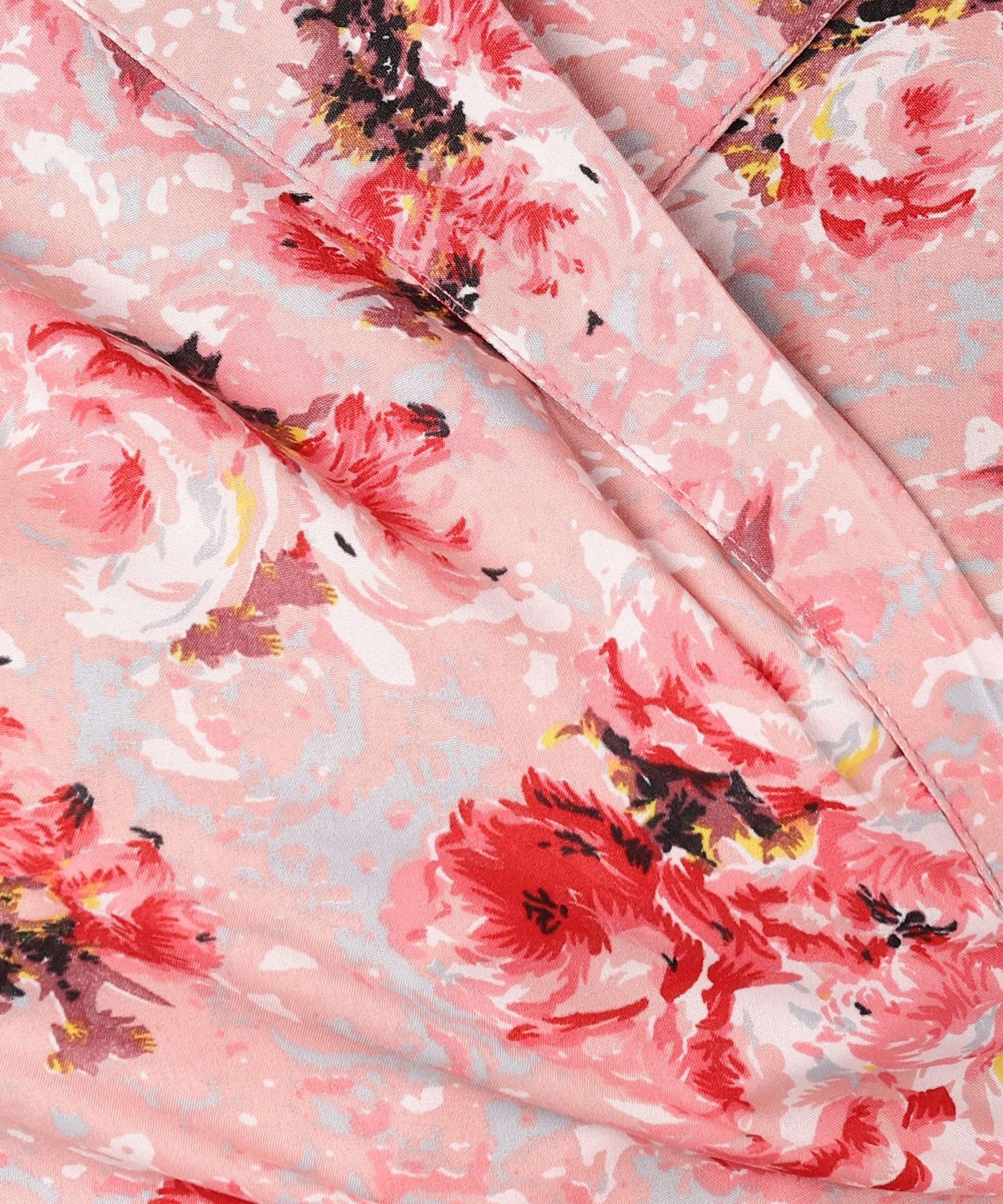Znx Women Pink Floral Printed Wrap Top - Znxclothing