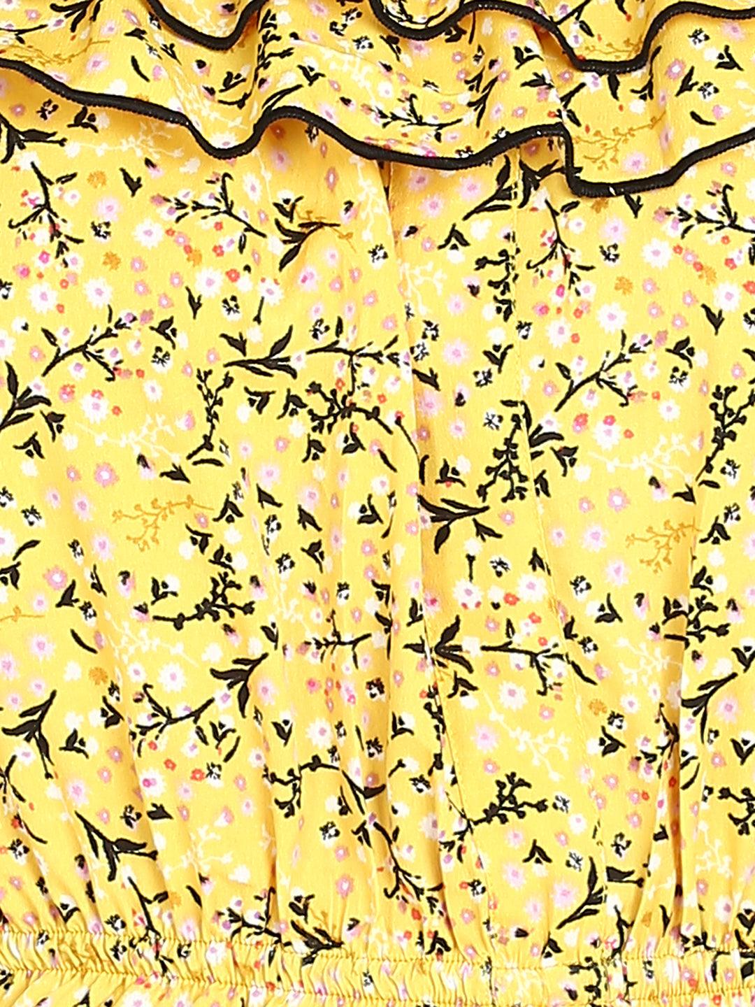 Floral Printed Yellow Empire Top - Znxclothing