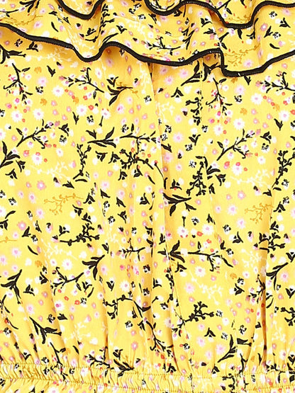 Floral Printed Yellow Empire Top - Znxclothing