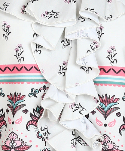 Front Frilled Floral Printed Top - Znxclothing