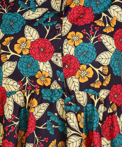 Multicolor Floral Printed Long Top - Znxclothing