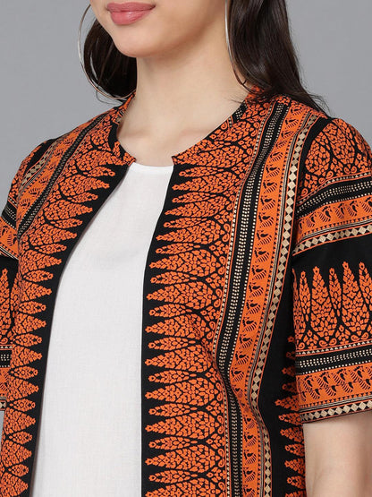 Solid White Dress With Trible Printed Jacket - Znxclothing