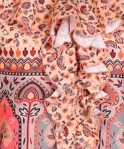 Front Frilled Ethnic Modifs Printed Top - Znxclothing
