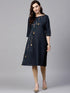 Navy Blue & Golden Printed A-Line Kurta - Znxclothing