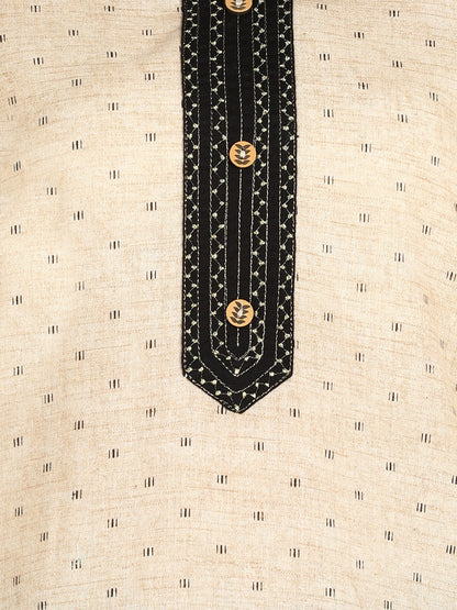 Women Beige &amp; Black Printed Pure Cotton Kurta with Trousers