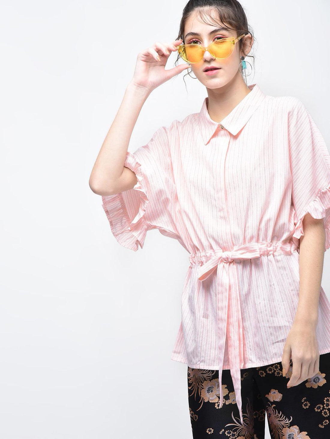 Concealed Placket Front Knot Top - Znxclothing