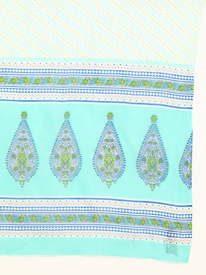 Women SeaGreen Printed Pure Cotton Kurta with Palazzos &amp; With Dupatta