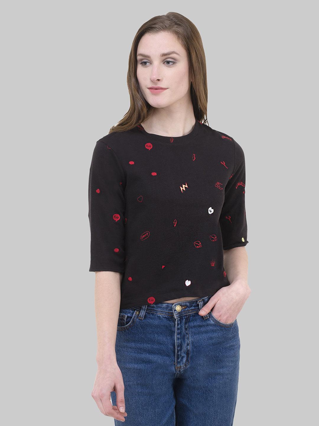 Solid Black half sleeve Top - Znxclothing