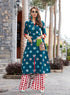 Kajal Style flower Printed blue Cotton Kurti - Znxclothing