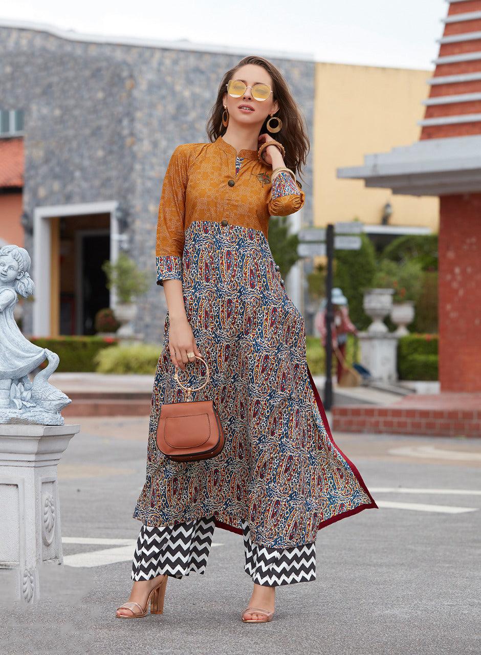 Kajal Style Designer Multicolour Printed Cotton Kurti - Znxclothing