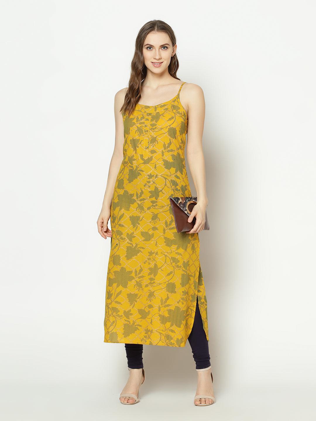 Znx Women Yellow Floral Printed  Straight Kurta - Znxclothing