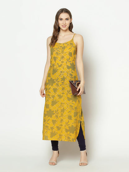 Znx Women Yellow Floral Printed  Straight Kurta - Znxclothing