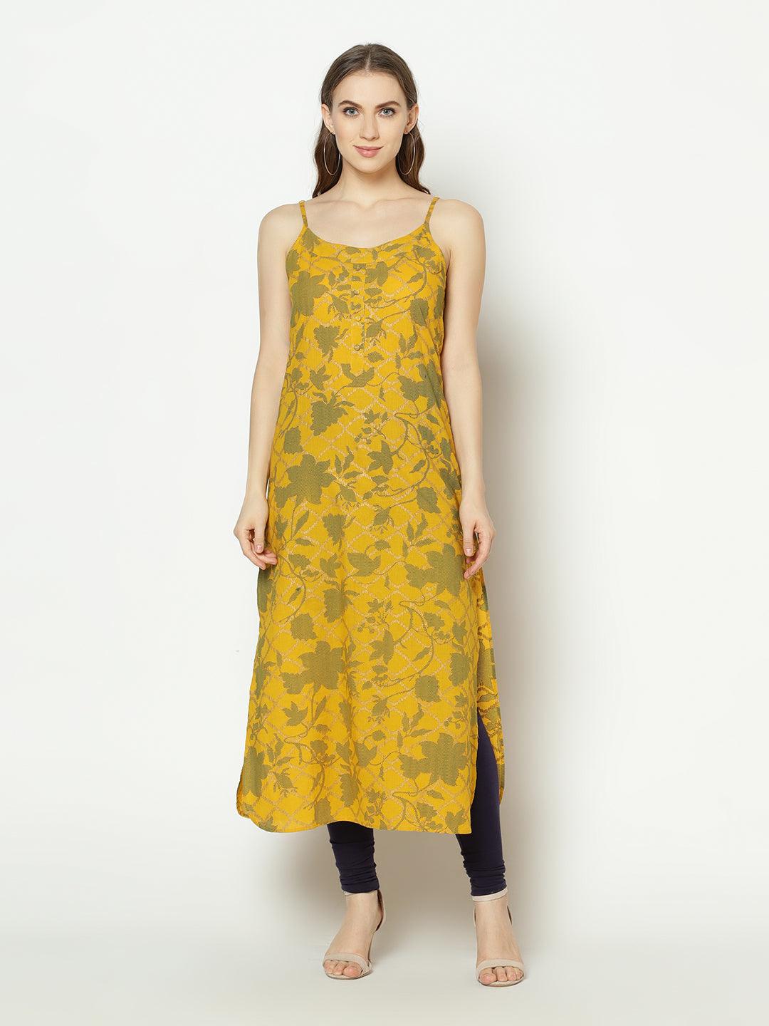 Znx Women Yellow Floral Printed  Straight Kurta - Znxclothing