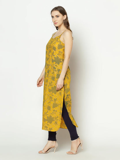 Znx Women Yellow Floral Printed  Straight Kurta - Znxclothing