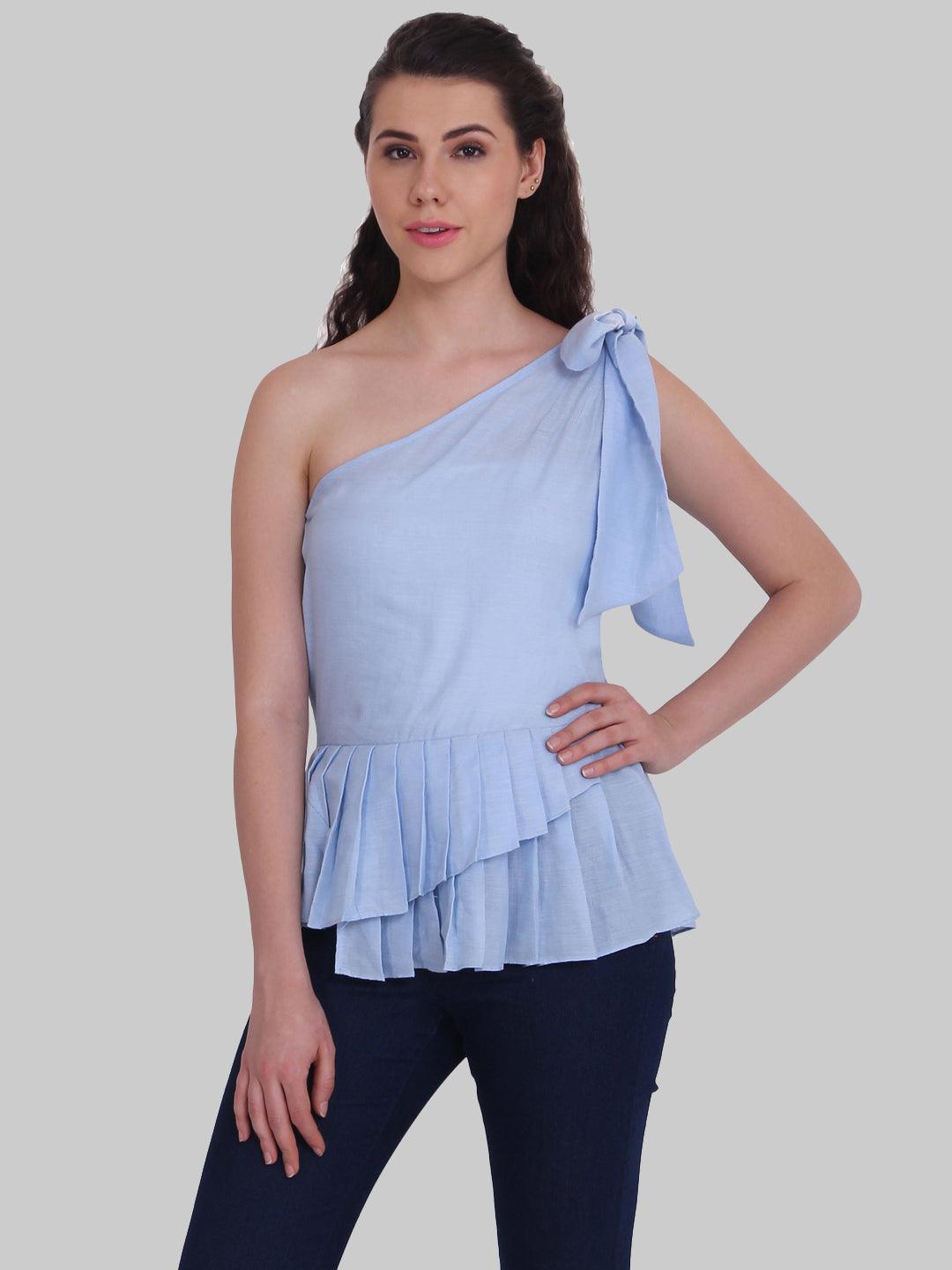 ONE SIDE TIE SHOULDER TOP - Znxclothing