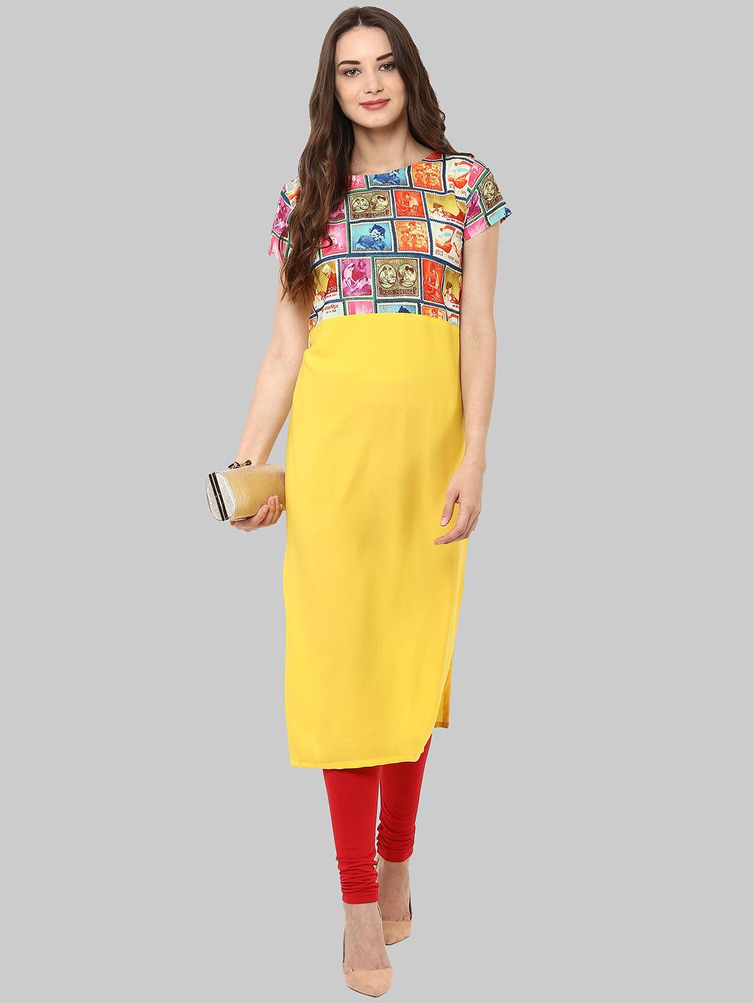 Multicolor Print Crepe Kurti - Znxclothing