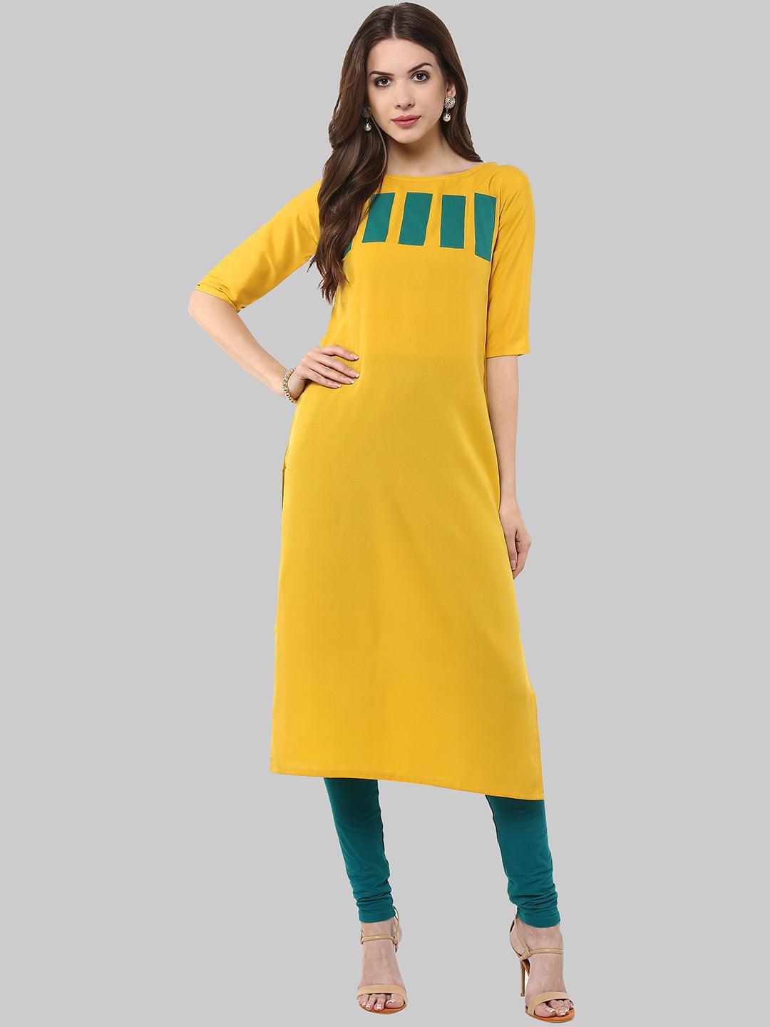 Yellow Solid Straight Kurti - Znxclothing