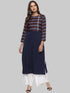 Navy Blue Embellished Crepe Straight Kurti - Znxclothing