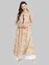 Janasya Beige Embellished Cotton Flared & Side Slit Kurti - Znxclothing