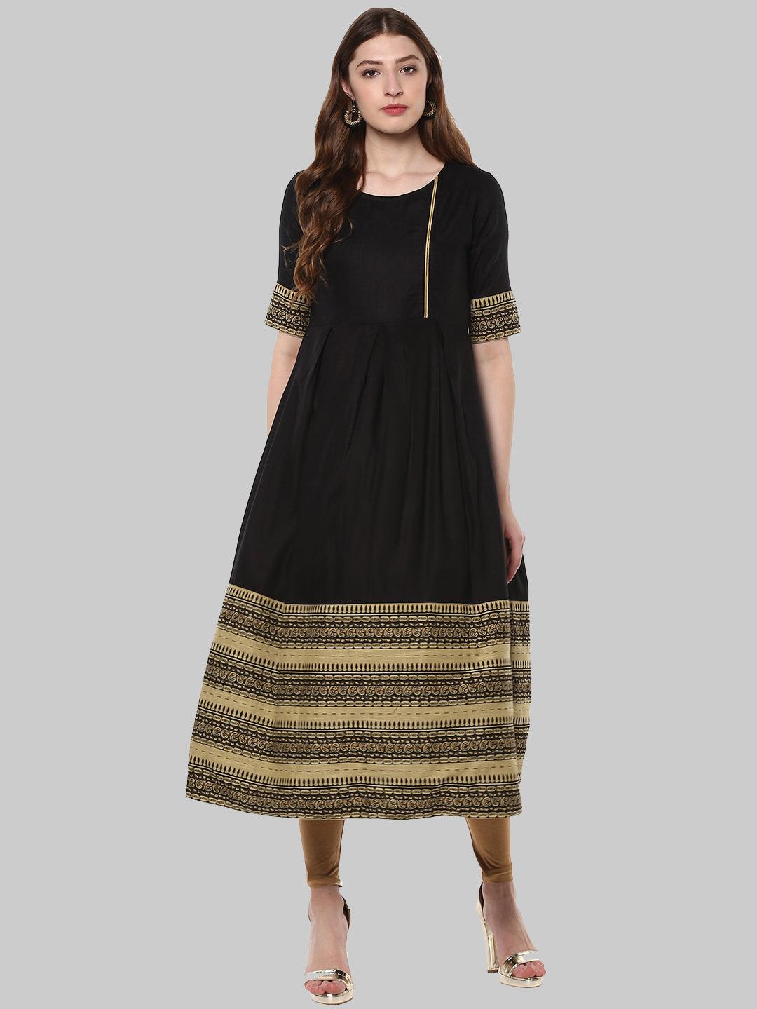 Black Plain Rayon Flared Kurti - Znxclothing