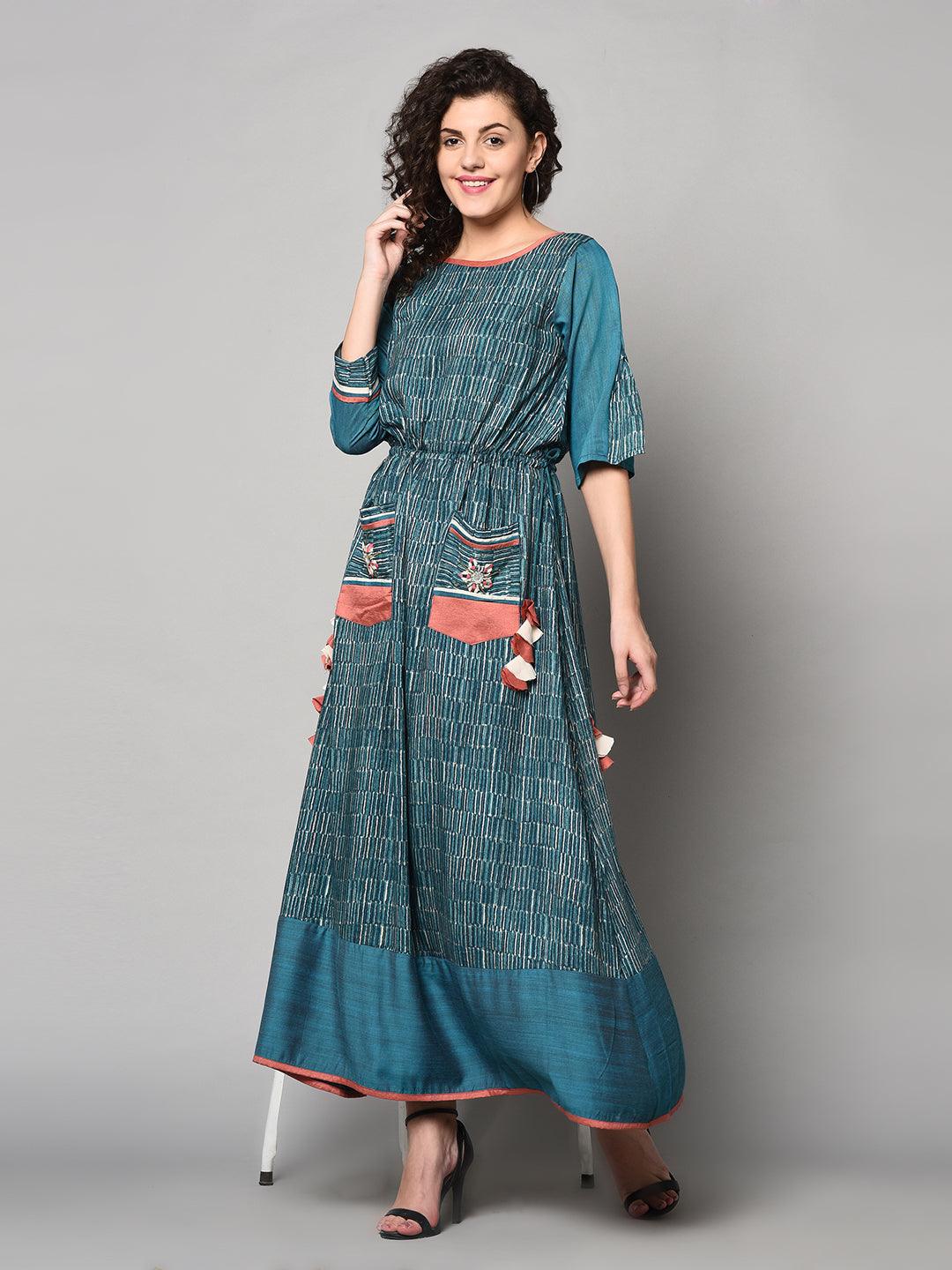 Royal Green designer Anarkali Dress (Fully Stitched) - Znxclothing