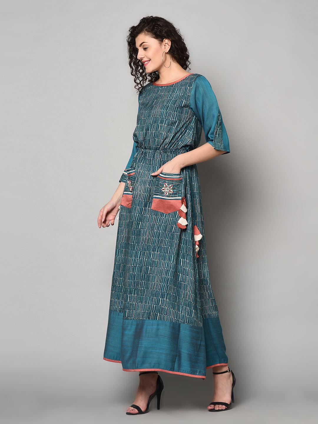 Royal Green designer Anarkali Dress (Fully Stitched) - Znxclothing