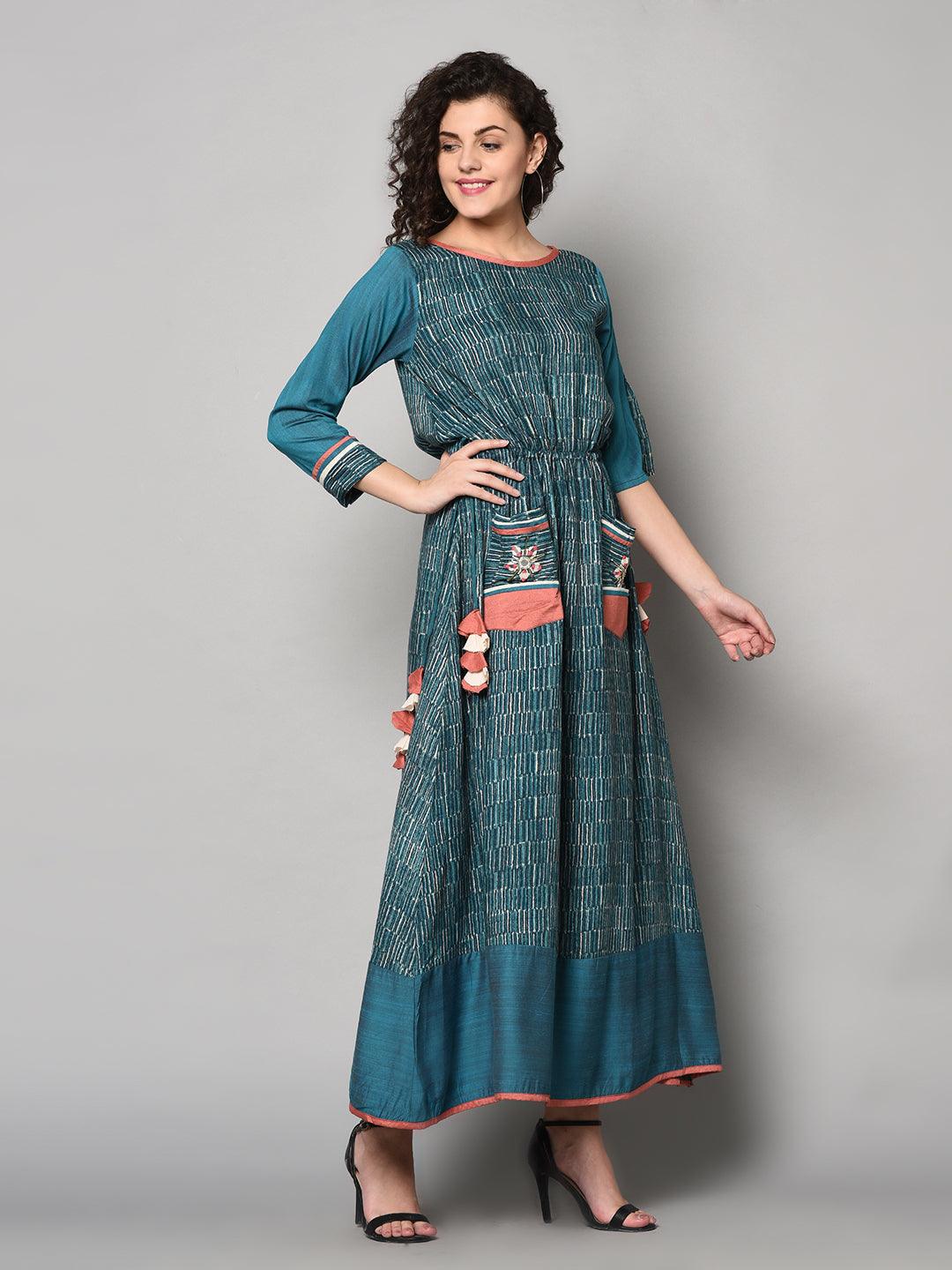 Royal Green designer Anarkali Dress (Fully Stitched) - Znxclothing