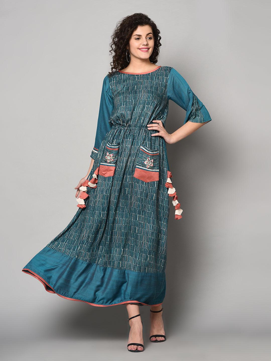Royal Green designer Anarkali Dress (Fully Stitched) - Znxclothing