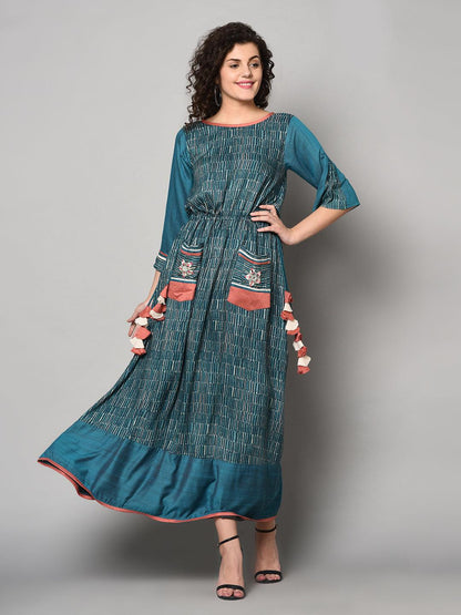Royal Green designer Anarkali Dress (Fully Stitched) - Znxclothing