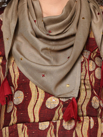 Red and Light yellow printed Anarkali Dress with scarf (Fully Stitched) - Znxclothing