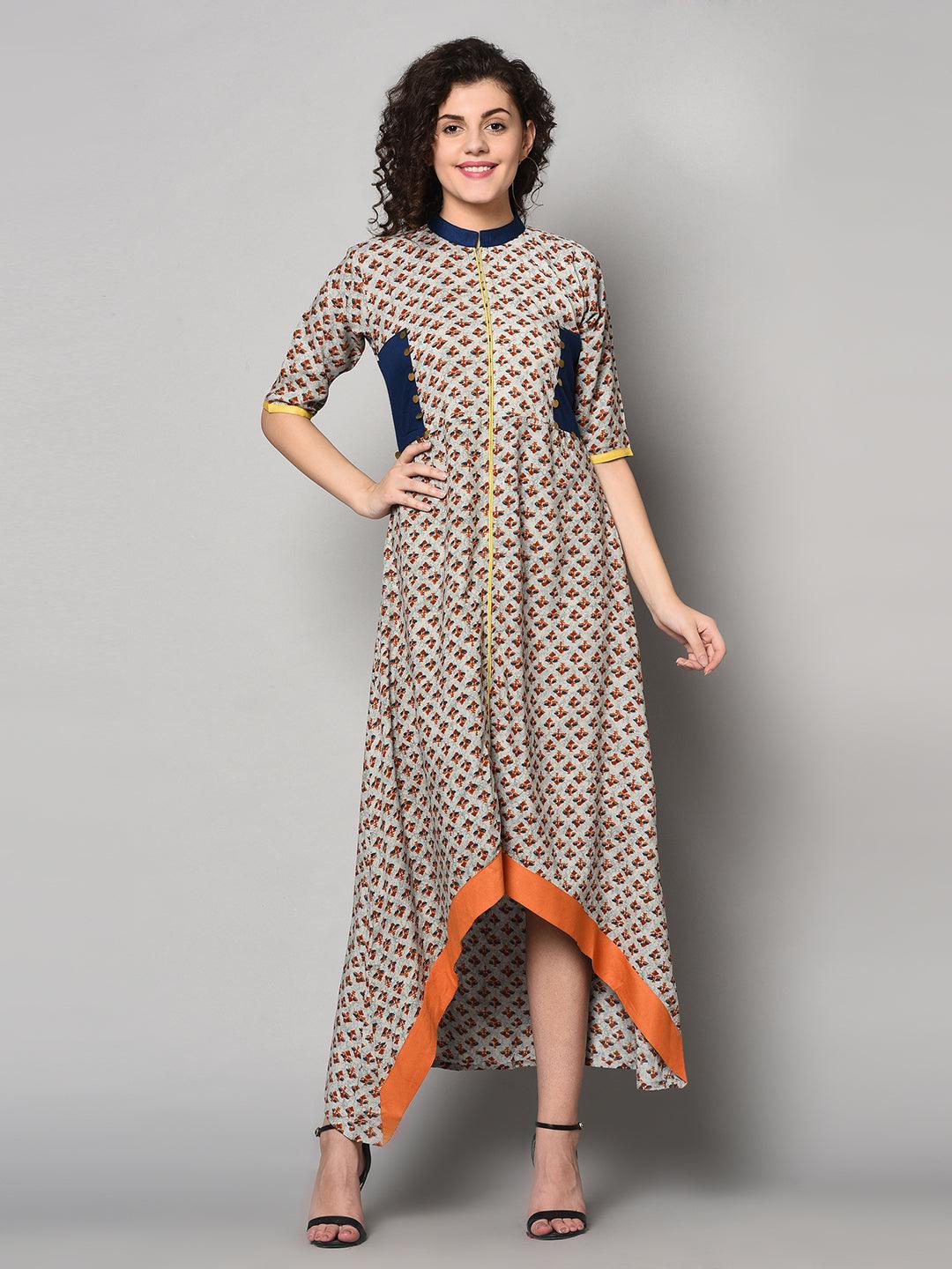 Designer Maxi Dress with scarf (Fully Stitched) - Znxclothing