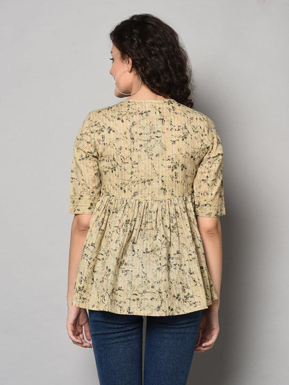 ZNX Women Beige Printed Tunic (Fully Stitched) - Znxclothing