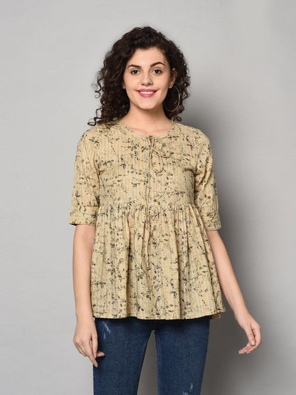 ZNX Women Beige Printed Tunic (Fully Stitched) - Znxclothing