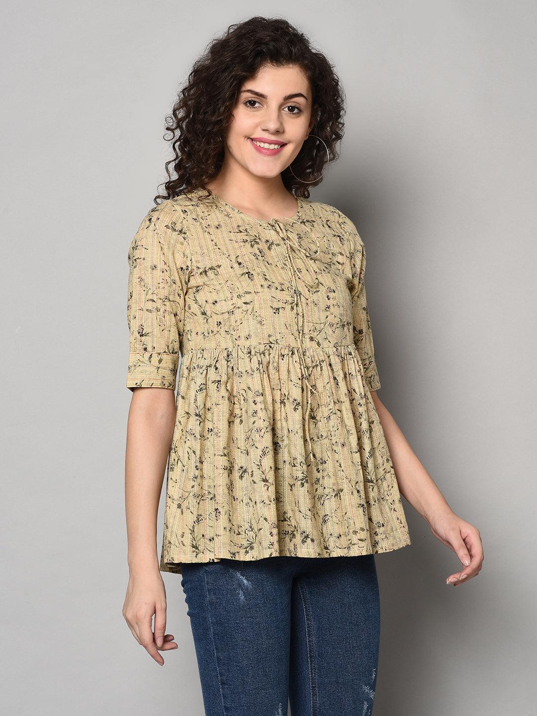 ZNX Women Beige Printed Tunic (Fully Stitched) - Znxclothing