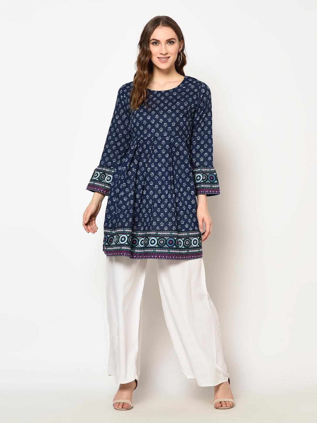 ZNX Women Blue Printed Top - Znxclothing