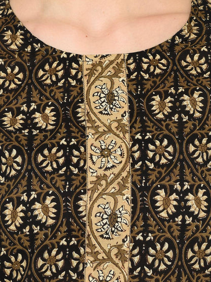 ZNX Women Brown Floral Printed Straight  Kurta with Palazzo Set - Znxclothing