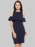 Solid Blue Cold sleeve Dress - Znxclothing