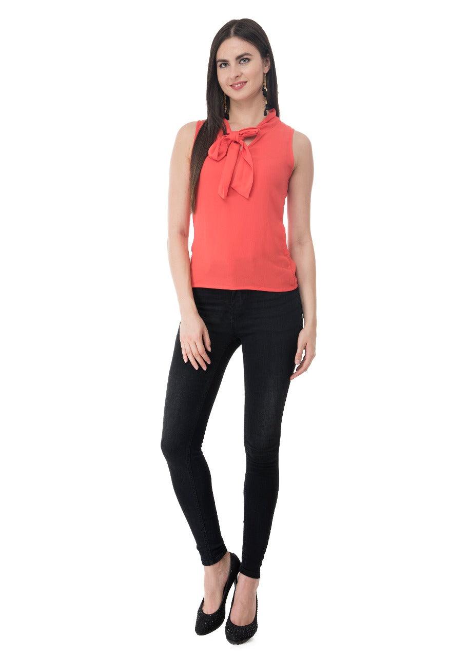 Tie-Neck Sleeveless Top - Znxclothing