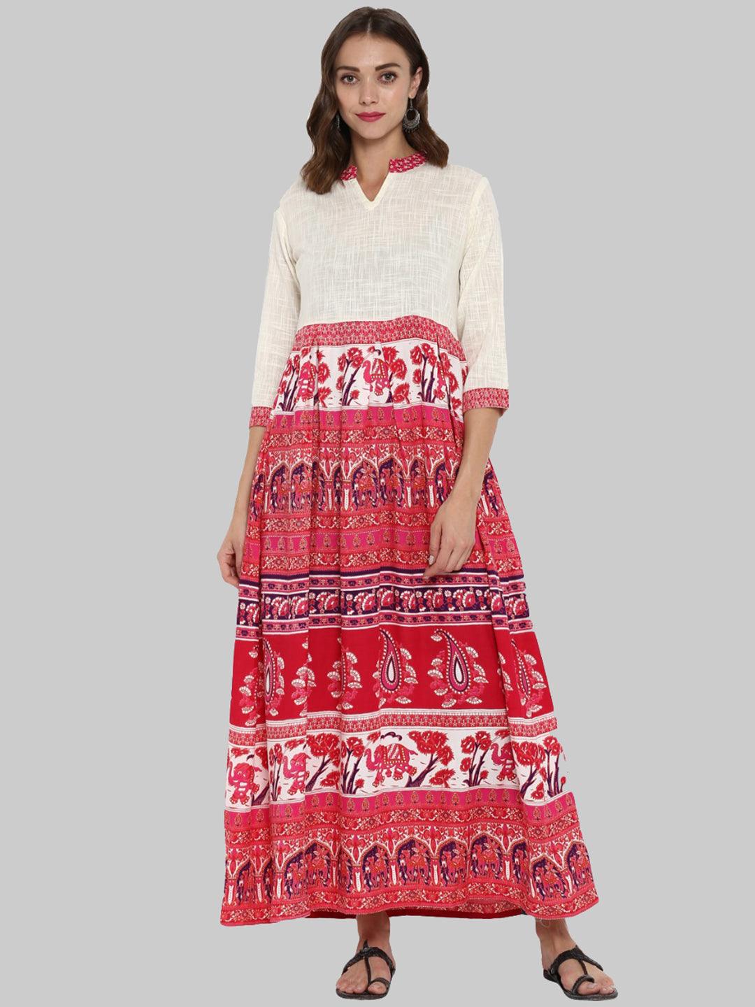 Multicolor Printed Cotton Flared Kurti - Znxclothing