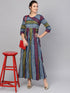 Indigo Striped A-Line Maxi (Fully Stitched) - Znxclothing