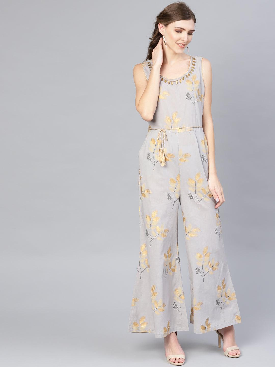 Grey Gold Printed Jumpsuit (Fully Stitched) - Znxclothing