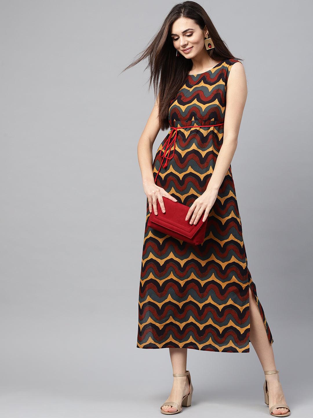 Multi Print Maxi Dress (Fully Stitched) - Znxclothing